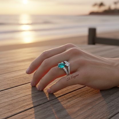 Sea Blue Crystal & Cubic Zirconia Pear-Cut Ring