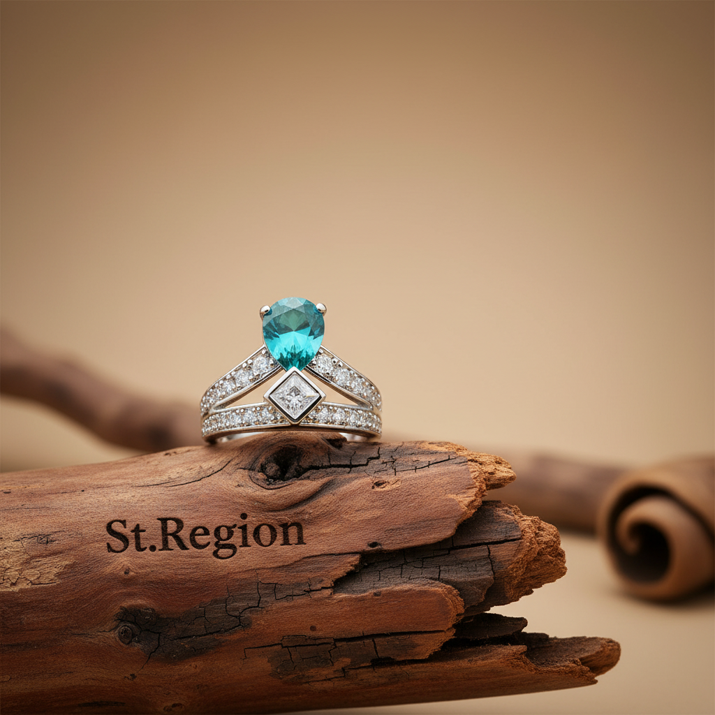 Sea Blue Crystal & Cubic Zirconia Pear-Cut Ring
