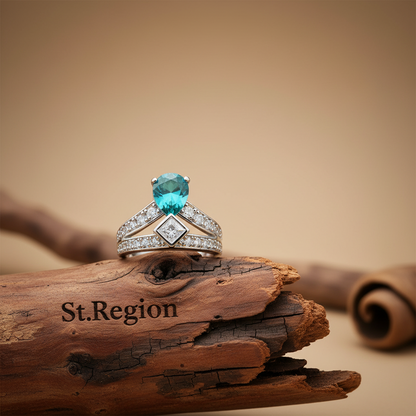 Sea Blue Crystal & Cubic Zirconia Pear-Cut Ring