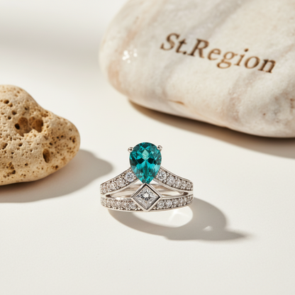 Sea Blue Crystal & Cubic Zirconia Pear-Cut Ring