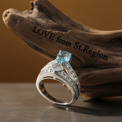 Sea Blue Crystal & Cubic Zirconia Pear-Cut Ring
