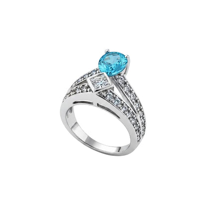 Sea Blue Crystal & Cubic Zirconia Pear-Cut Ring