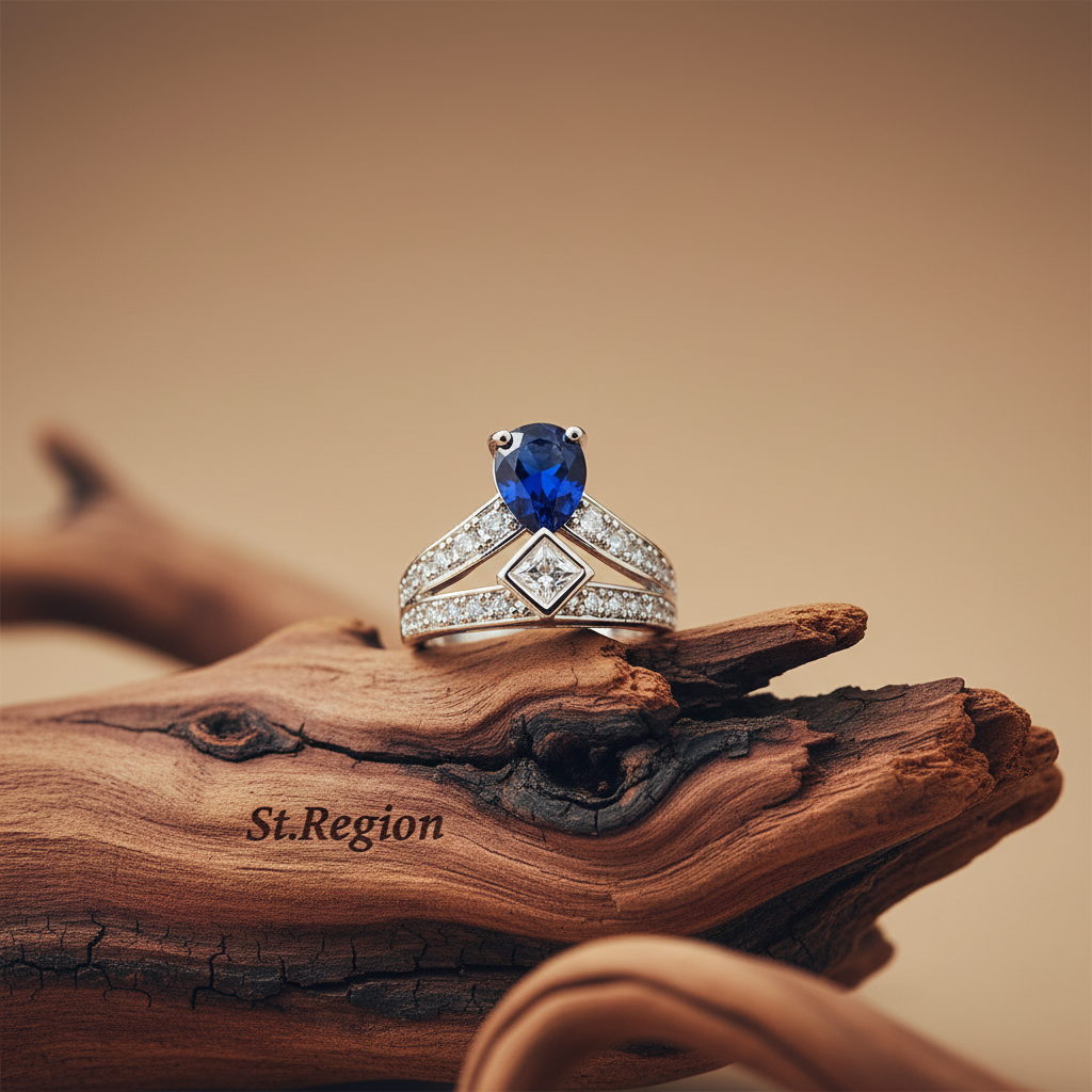 Cubic Zirconia & Navy Crystal Pear Ring