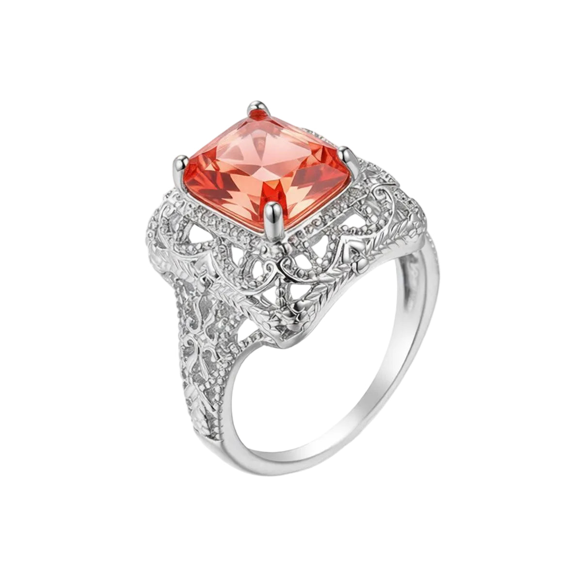 Yellow Red Crystal & Silvertone Radiant-Cut Ring