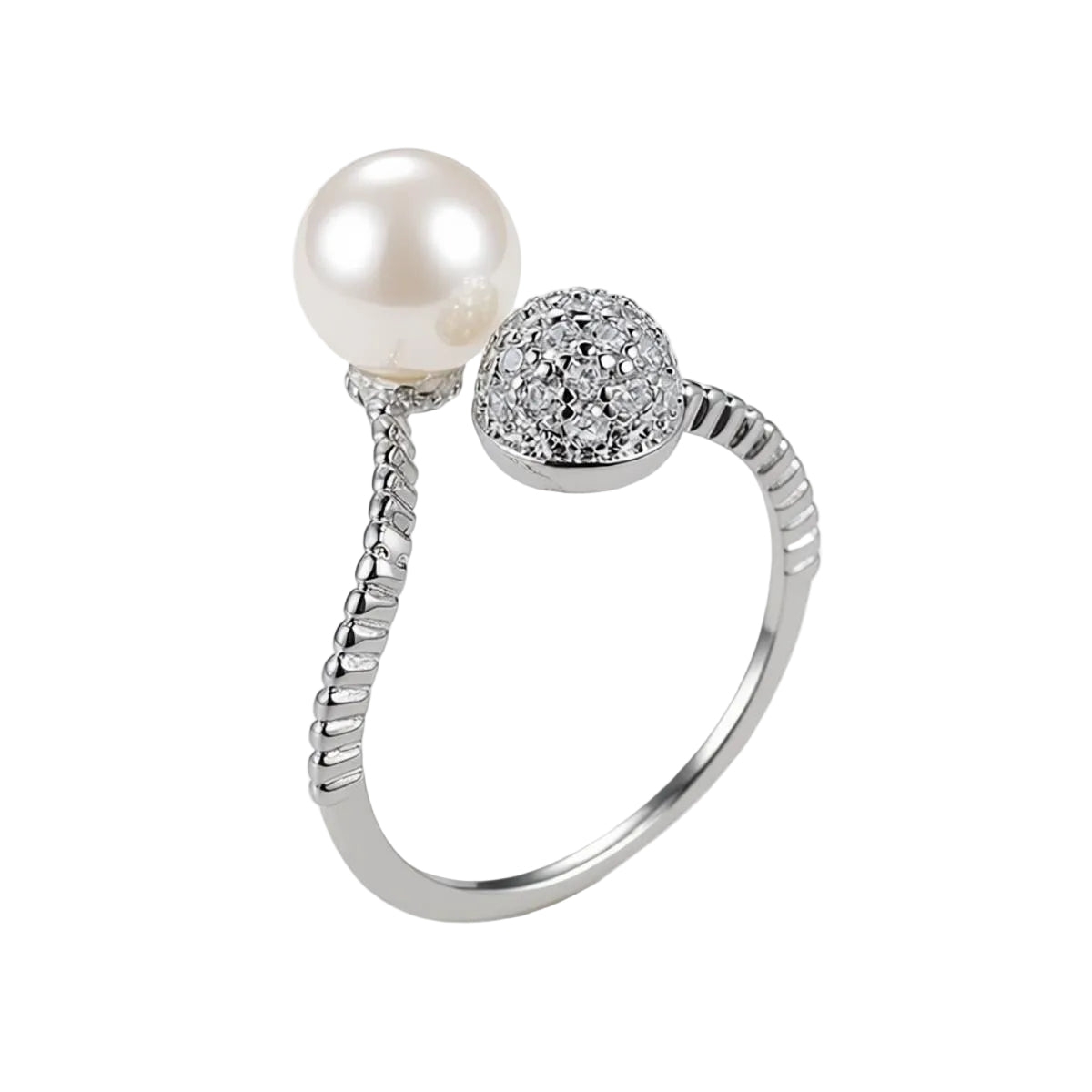 Pearl & Cubic Zirconia Pavé Adjustable Bypass Ring
