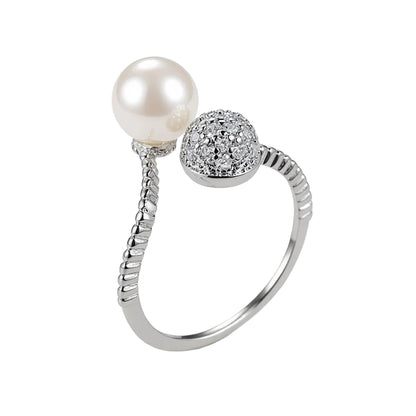 Pearl & Cubic Zirconia Pavé Adjustable Bypass Ring