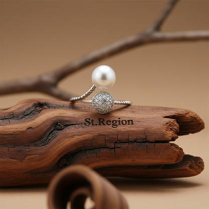 Pearl & Cubic Zirconia Pavé Adjustable Bypass Ring