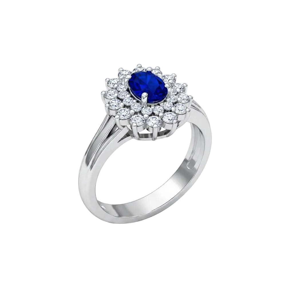 Cubic Zirconia & Navy Crystal Flower Halo Ring