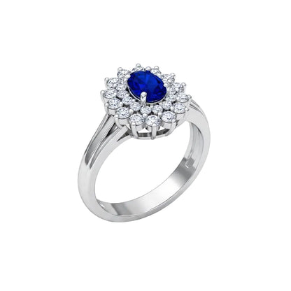 Cubic Zirconia & Navy Crystal Flower Halo Ring