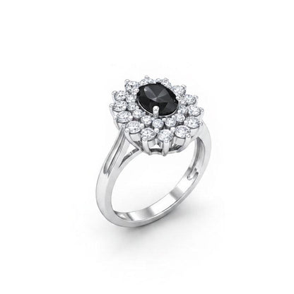 Cubic Zirconia & Black Crystal Flower Halo Ring