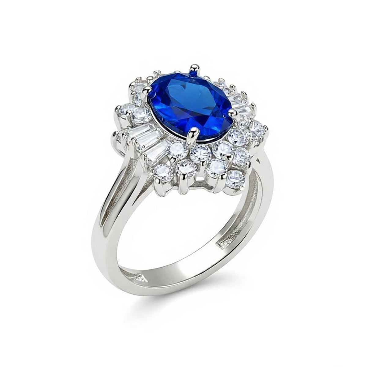 Navy Crystal & Cubic Zirconia Silvertone Flower Ring