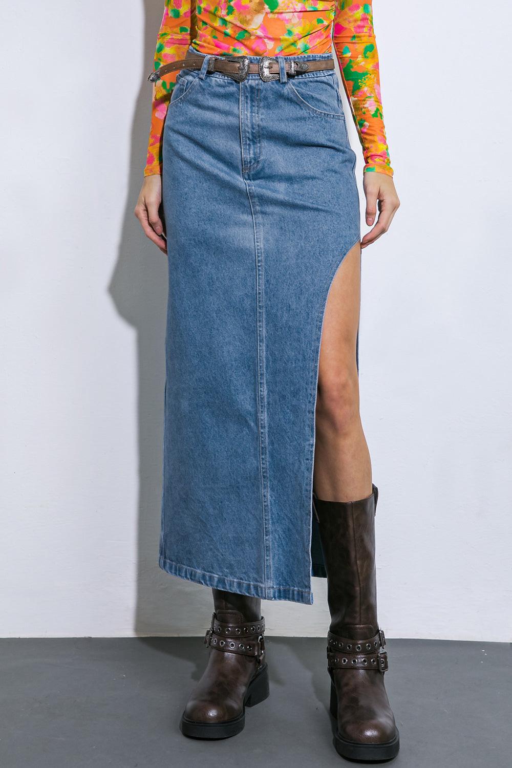 Keep Shining Denim Midi Skirt