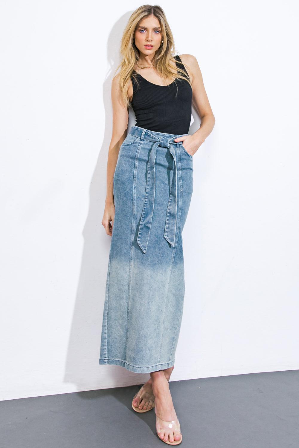 The Grass is Greener Denim Midi Skirt