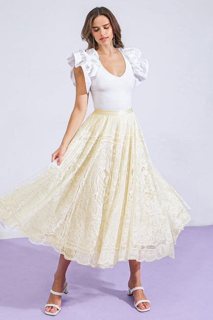 Meaningful Moment Woven Lace Midi Skirt
