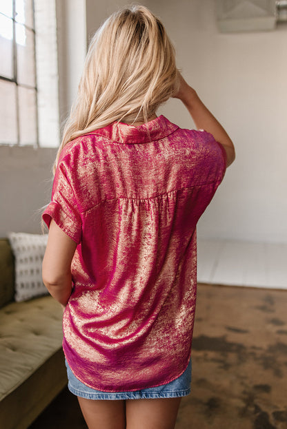 Threaded Pear Amoura Metallic Sheen Buttoned Top