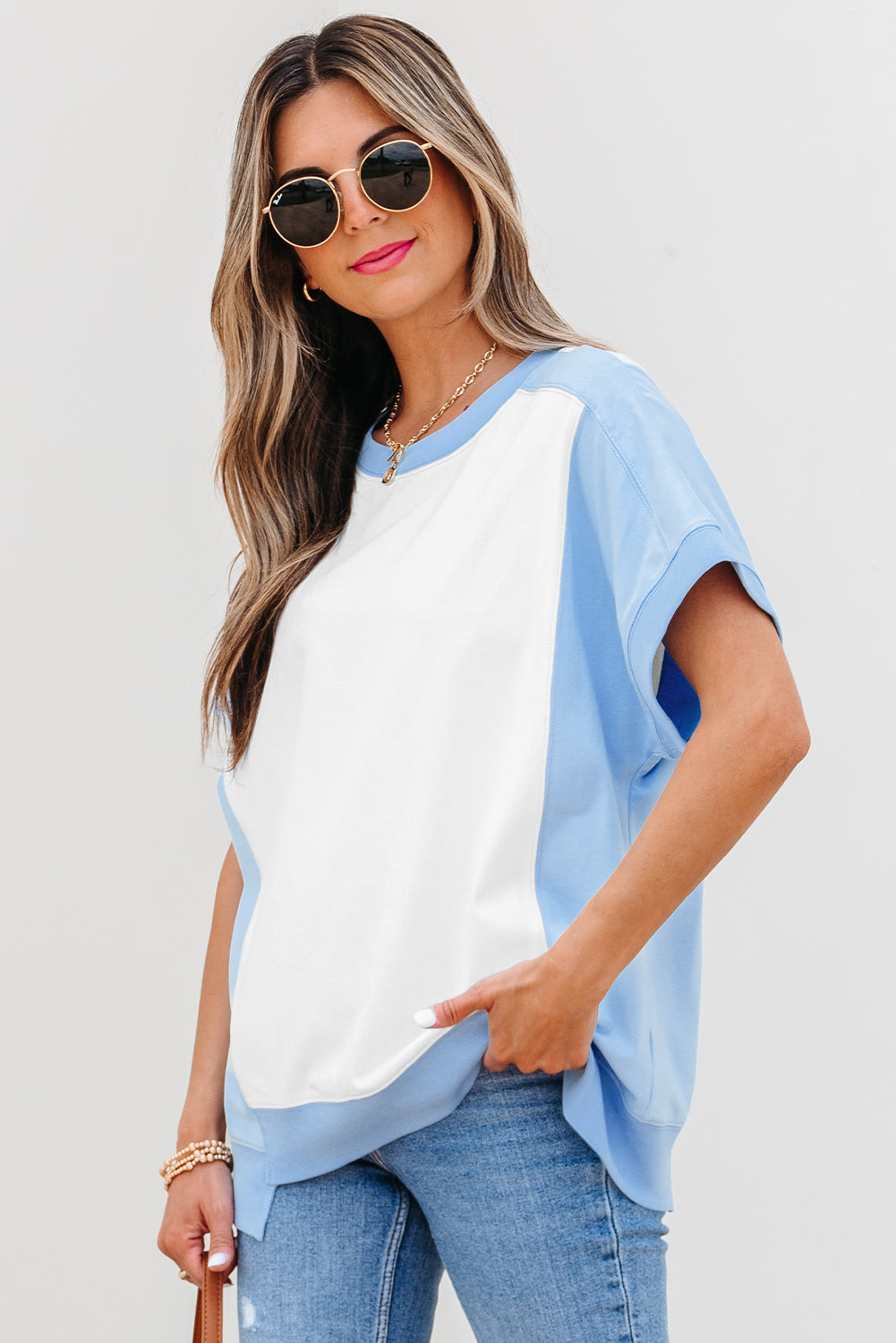 Threaded Pear Waverly Exposed Seam Crew Neck Top