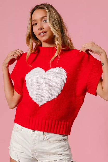 BiBi Rib Banded Heart Pattern Valentines Sweater