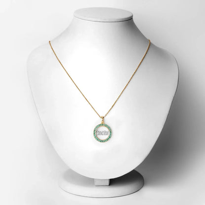 Round Green Emerald Prong Gold Plated Silver Mom Circle Pendant Necklace