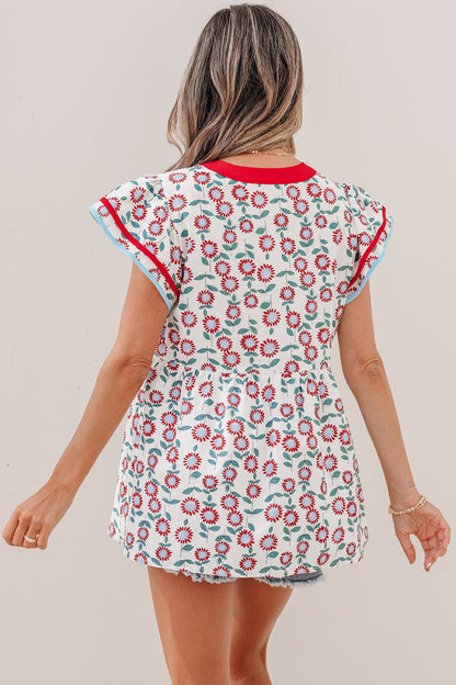 Threaded Pear Avery Trim Flutter Sleeve Blouse