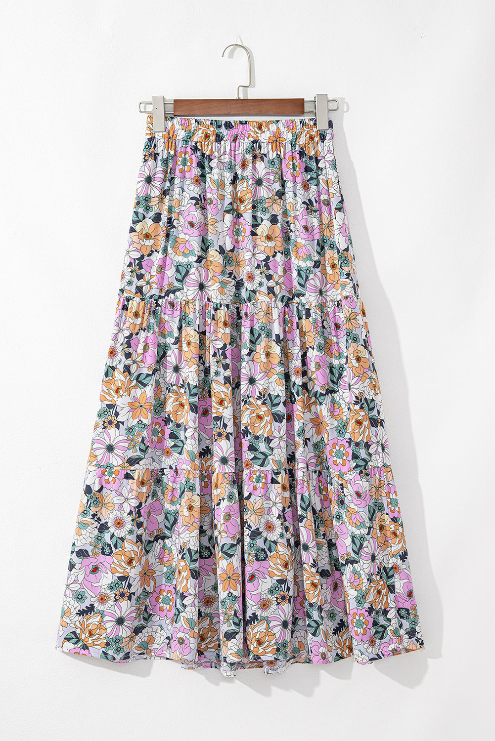 Threaded Pear Amira Print Tiered Maxi Skirt