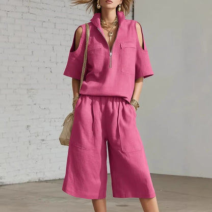 Short-Sleeve Shirt & Loose Shorts Two-Piece Set