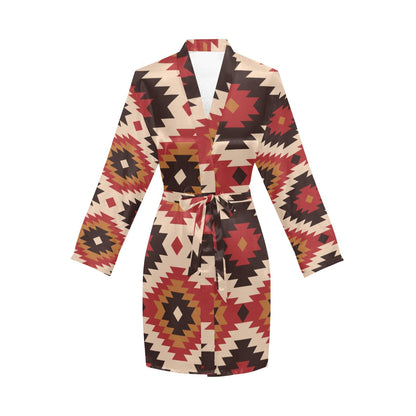Colores de Mexico Santa Fe Aztec Women's Belted Satin Feel Dressing Lounge Robe
