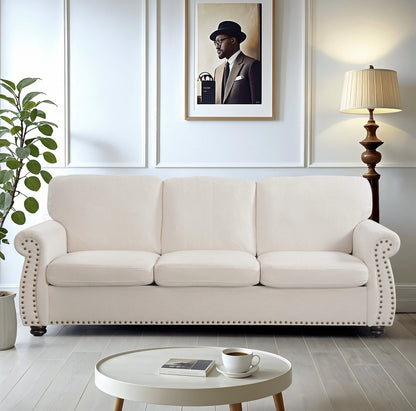 Soft Sofa, Upholstered 3 Seater Couch With High Density Foam, Loose Back Cushions and Turned Legs