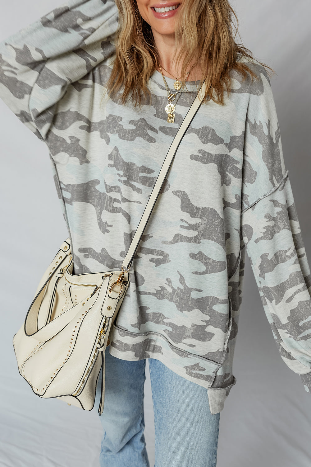 Threaded Pear Retro Camouflage Exposed Seam Sweatshirt