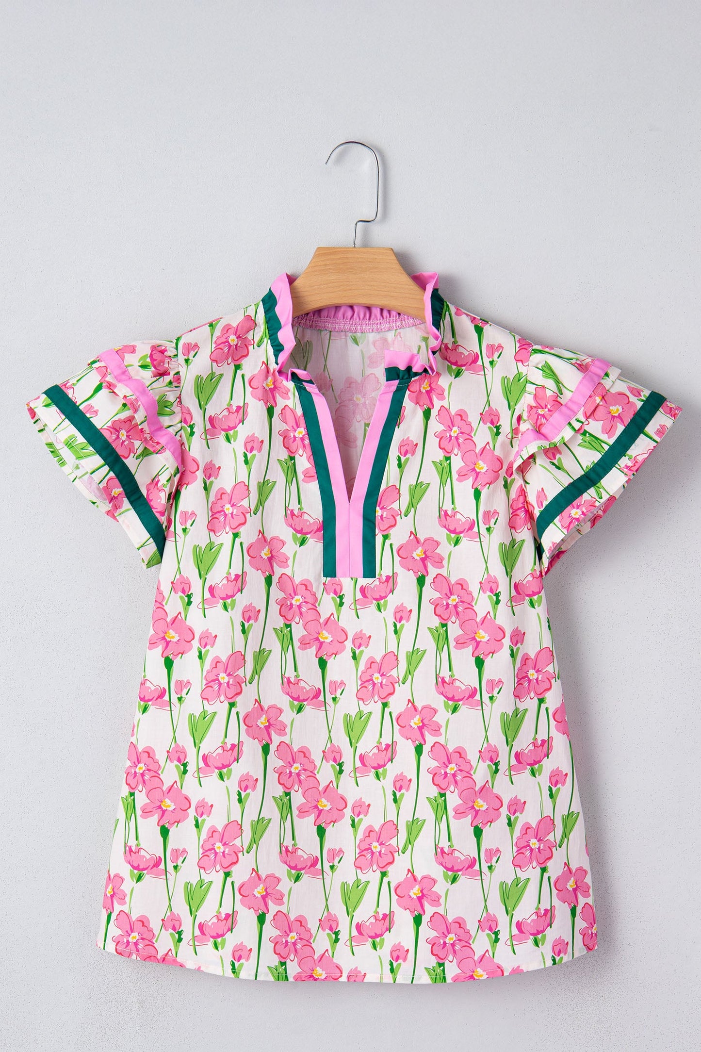 Threaded Pear Elyse Ruffled Short Sleeve Blouse