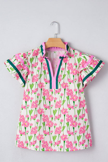 Threaded Pear Elyse Ruffled Short Sleeve Blouse