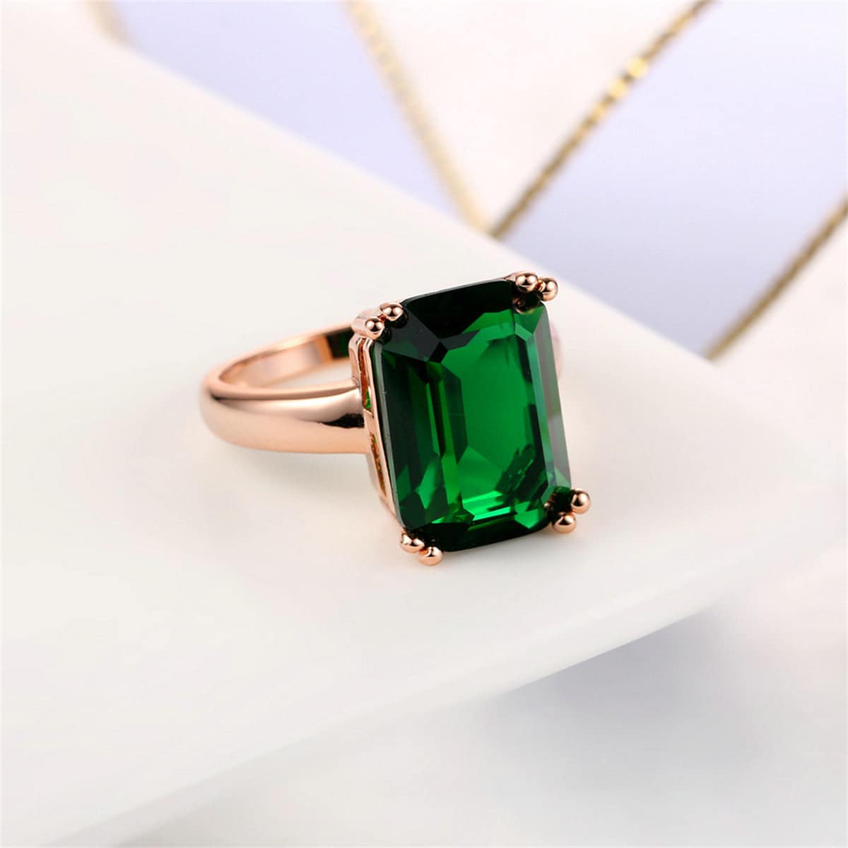 Green Crystal & Rose Goldtone Emerald-Cut Ring-1