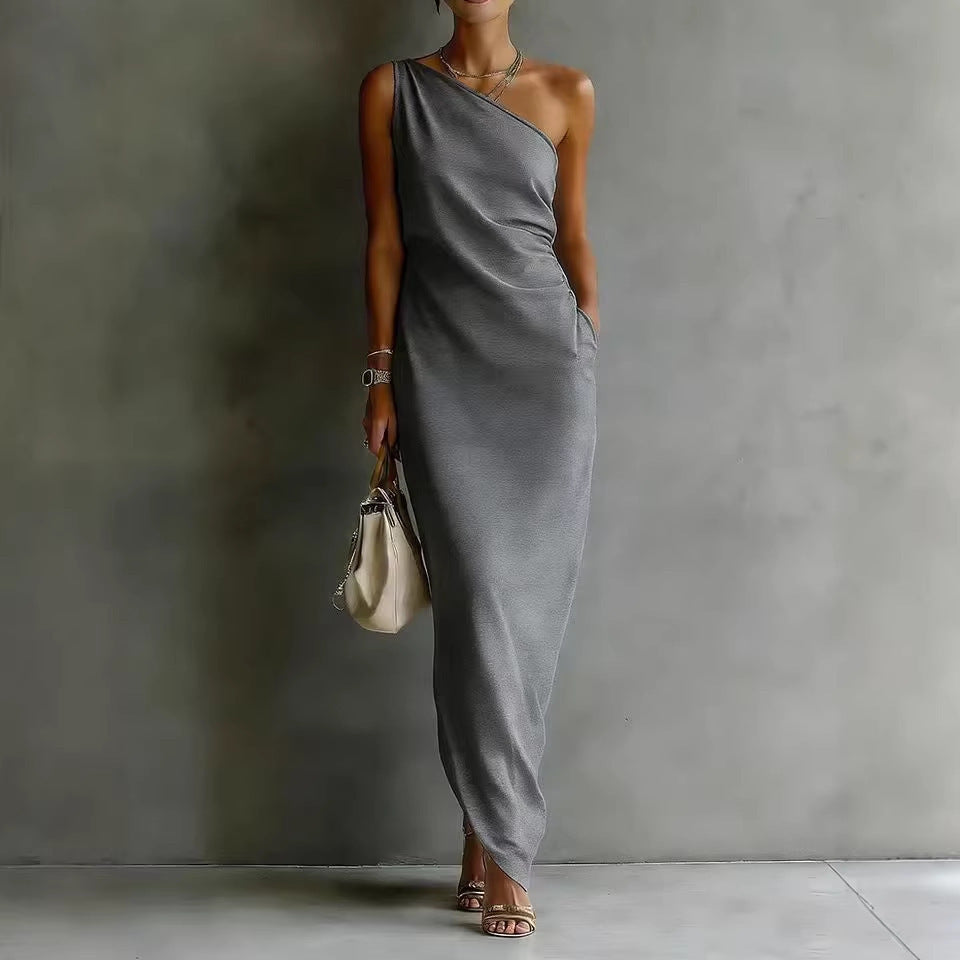 Women's Satin Off-Shoulder Slim-Fit Maxi Dress