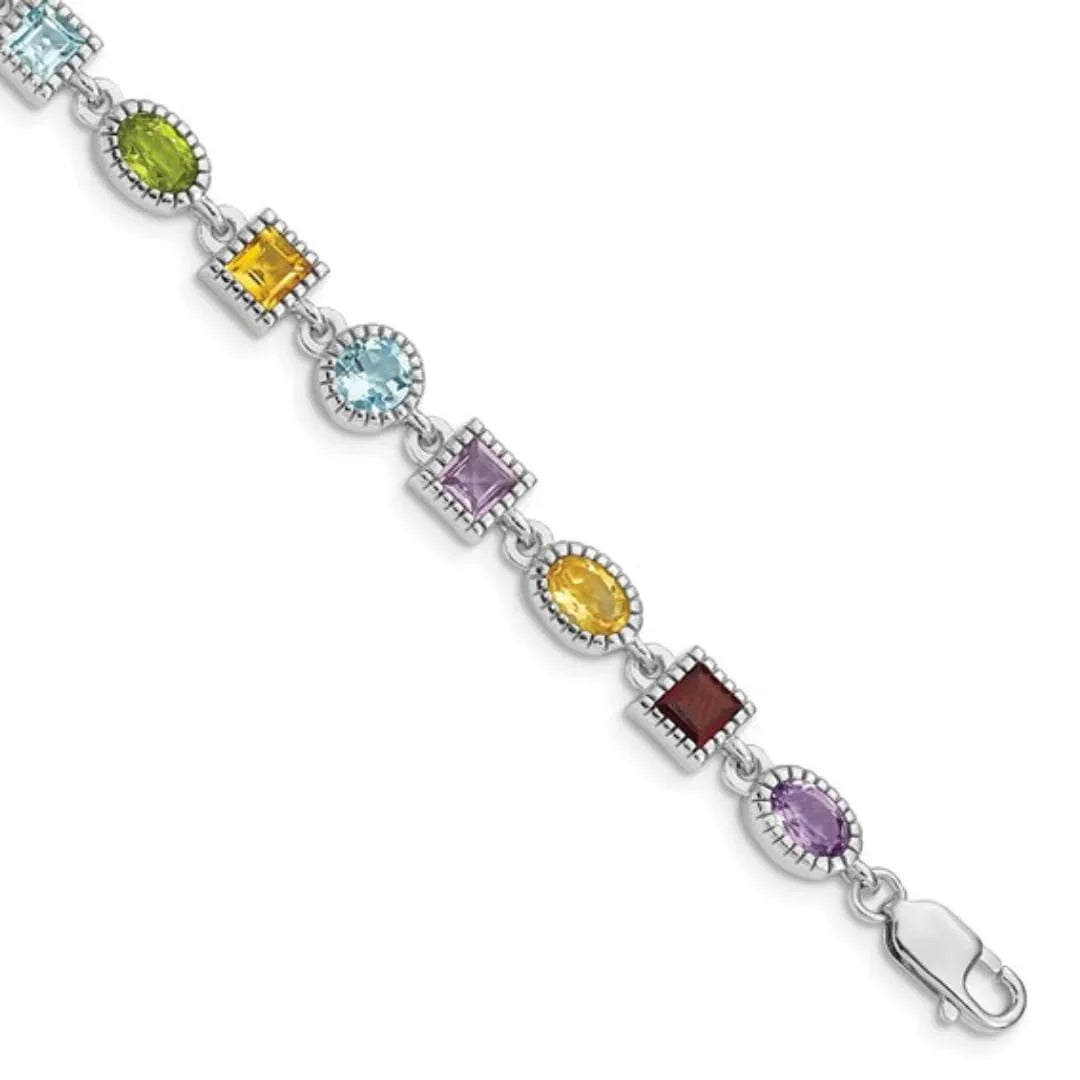 Natural Multi Stone Sterling Silver Birthstone Bracelet