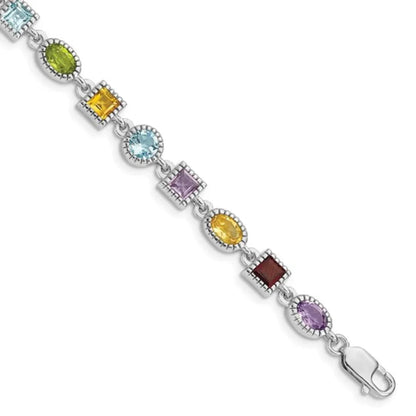 Natural Multi Stone Sterling Silver Birthstone Bracelet