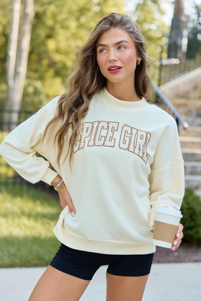 Spice Girl Gingham Pale Yellow Graphic Mock Neck Sweatshirt