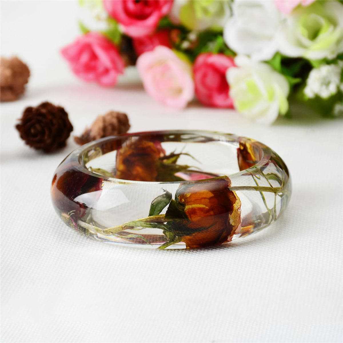 Orange & Green Dried Flower Bangle