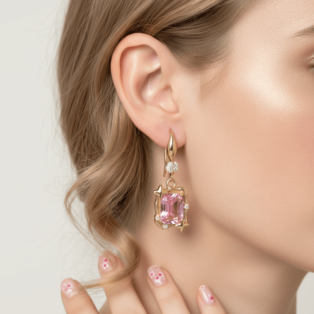 Pink Crystal & Cubic Zirconia Goldtone Cushion-Cut Star Hook Earrings