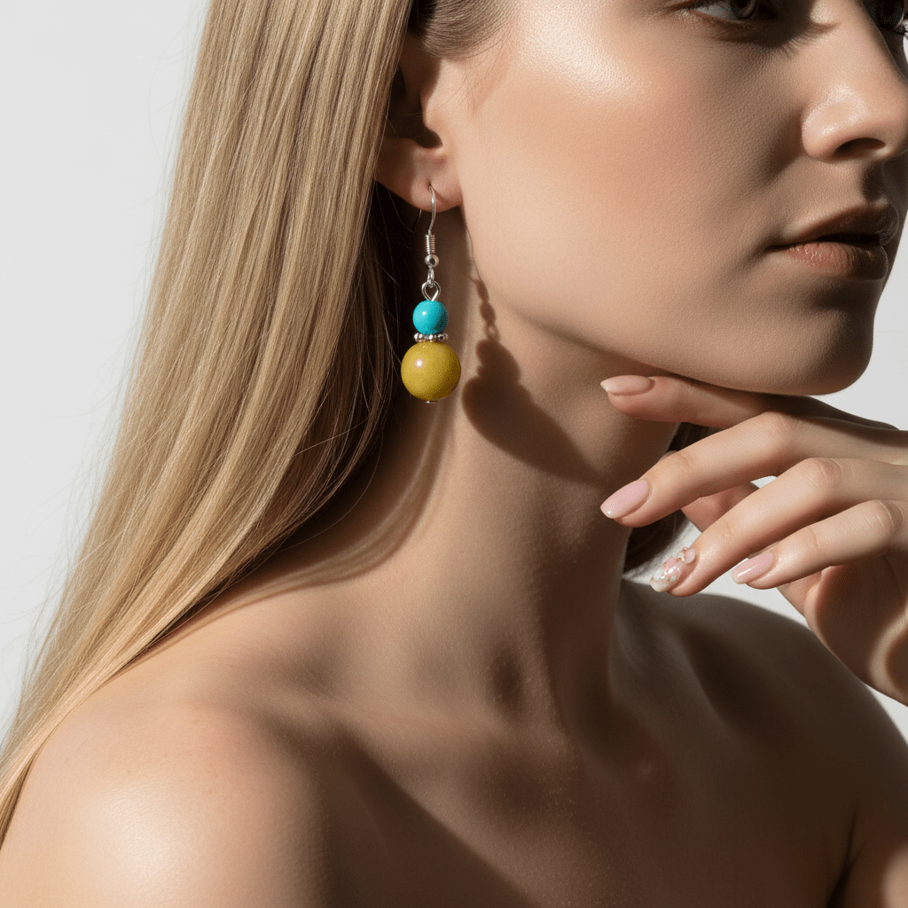 Blue & Yellow Jade Silvertone ‌Gourd-Shape Hook Earrings