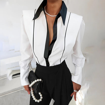 Women’s Black White Colorblock Shirt