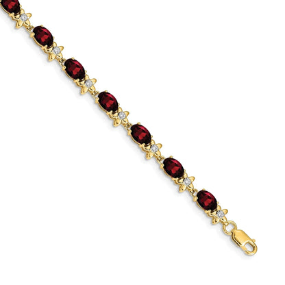 Genuine Red Garnet 14K Gold Floral Bracelet