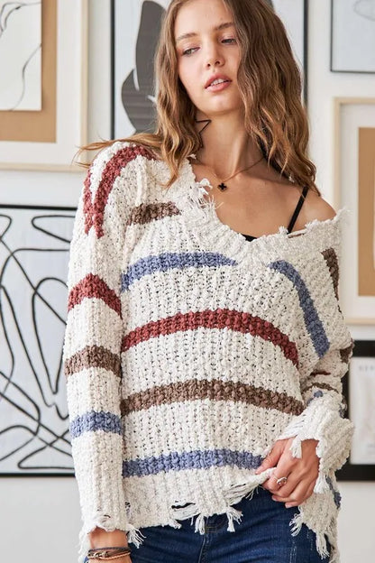 ADORA Frayed Edge Stripe Sweater