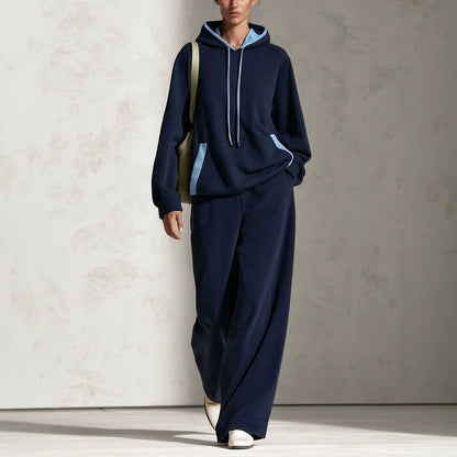 Women's Colour-Block Oversized Raglan Hoodie & Wide-Leg Trouser Set
