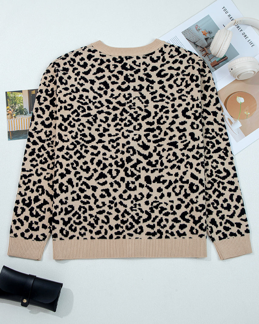 Leopard Knitted Cardigan - Black
