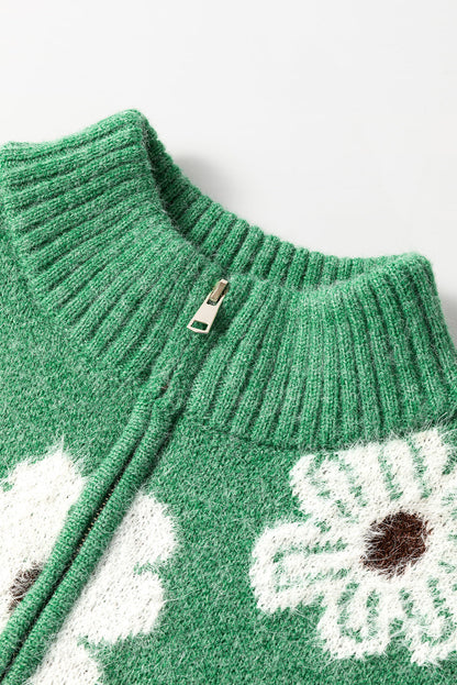 Threaded Pear Maria Floral Half Zip Drop Shoulder Sweater