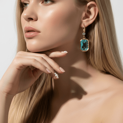 Green Crystal & Cubic Zirconia Goldtone Cushion-Cut Hook Earrings