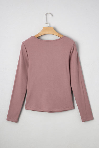 Threaded Pear Cora Square Neck Ribbed Fit Long Sleeve Top