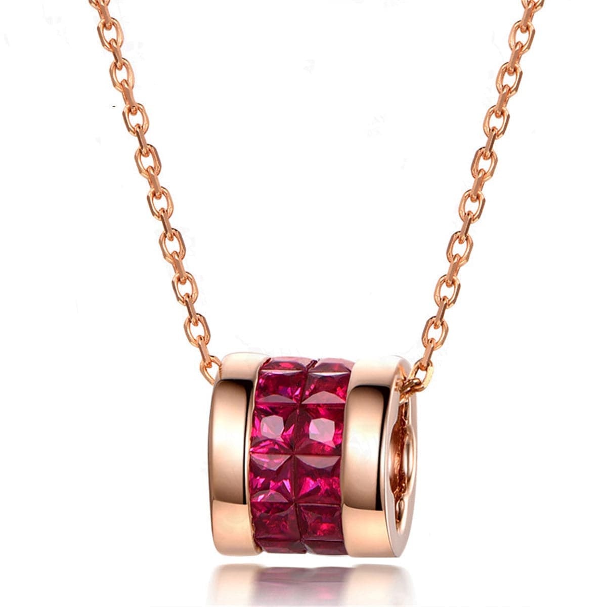 Red Crystal & Rose Goldtone Barrel Pendant Necklace
