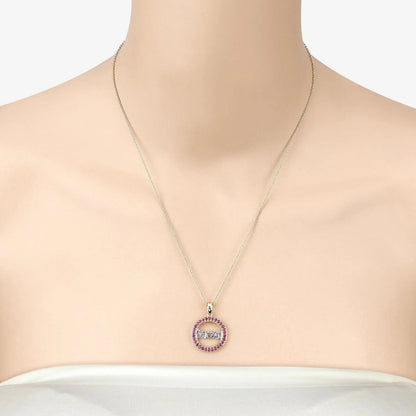 Round Pink Ruby Prong Gold Plated Silver Mom Circle Pendant Necklace