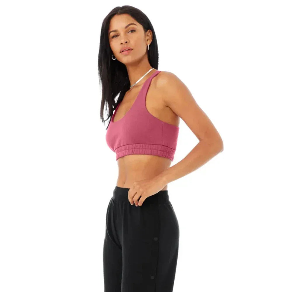 Alo Yoga Small French Terry Scoop Neck Women's Sports Bra— Raspberry Sorbet