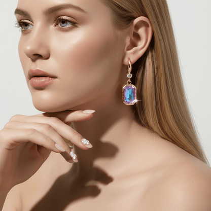 Purple Crystal & Cubic Zirconia Goldtone Cushion-Cut Hook Earrings
